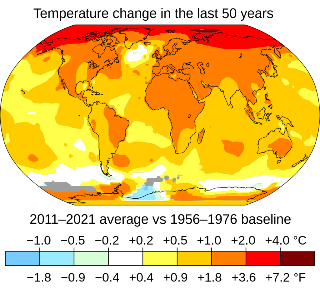 Climate change: Global Temperature Change in last 50 years